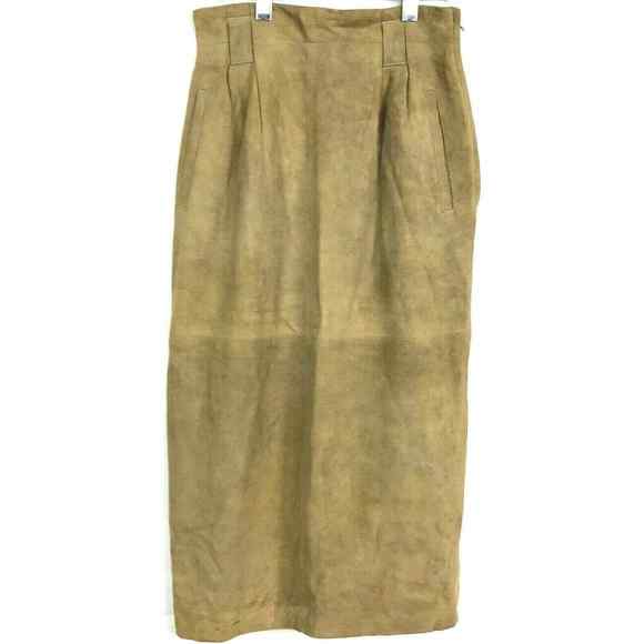 Linda Allard Ellen Tracy Skirt Women 2P Petite Brown Suede Leather Straight Midi - Picture 1 of 12